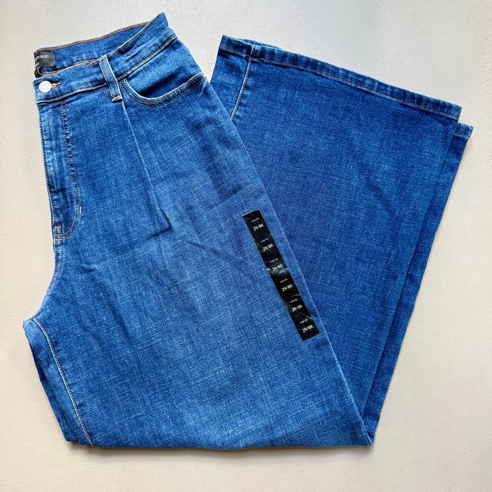 NWT Banana Republic Wide Leg High Rise Jeans 29/8R Dark Wash Denim